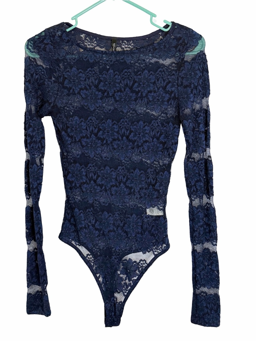 3/$20 Blanc Women's Long Sleeve Navy Blue Lace Bodysuit